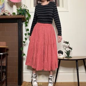 Vintage 1970s Tiered Pink Prairie Midi Skirt